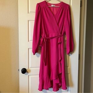 Luxology Pink Asymmetrical Ruffled Wrap Dress